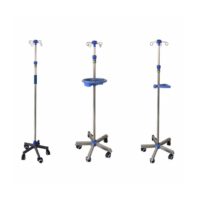 Mobiliario de hospital soporte de infusión plegable médico poste intravenoso de goteo de aleación de aluminio ajustable en altura para cama de hospital